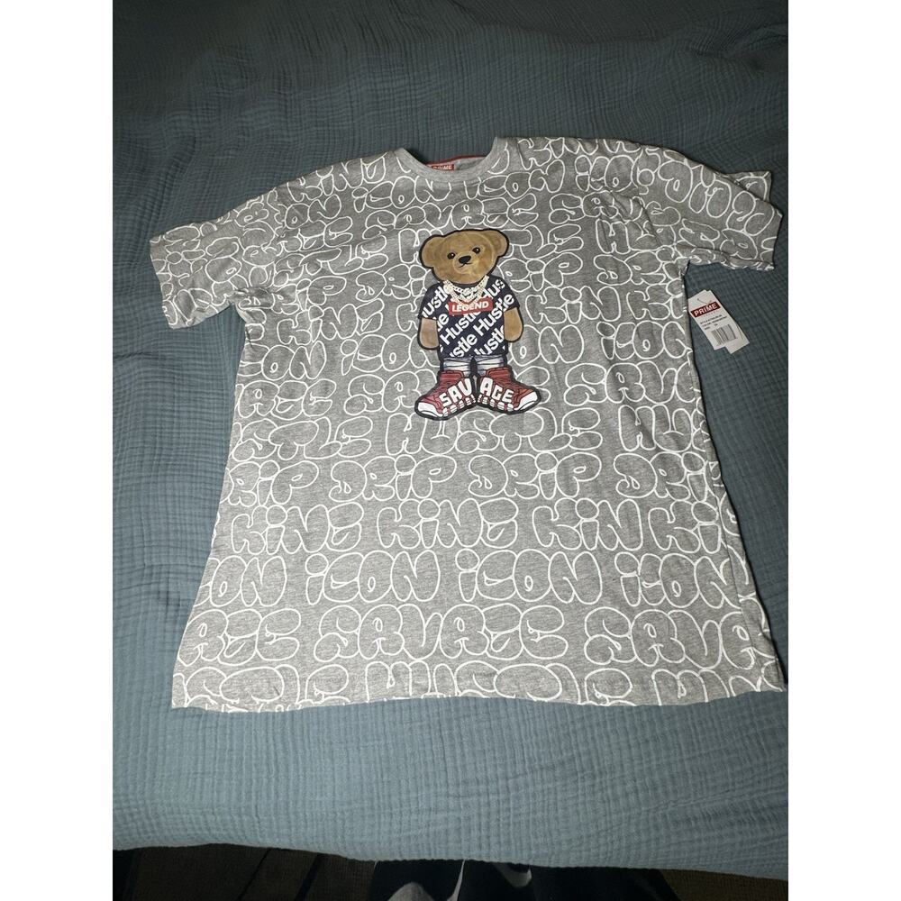 Hustle Savage Bear All‎ Over Print Short Sleeve White T-shirt Men's Size 3XL